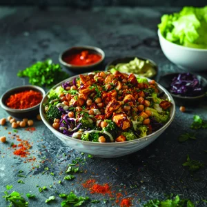 DILL RANCH BROCCOLI SLAW WITH SPICED BUFFALO CHICKEN & CHICKPEAS