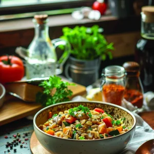 HEARTY ROASTED VEGETABLE ORZO STEW