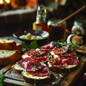 SALAMI RICOTTA, HOT HONEY CROSTINI