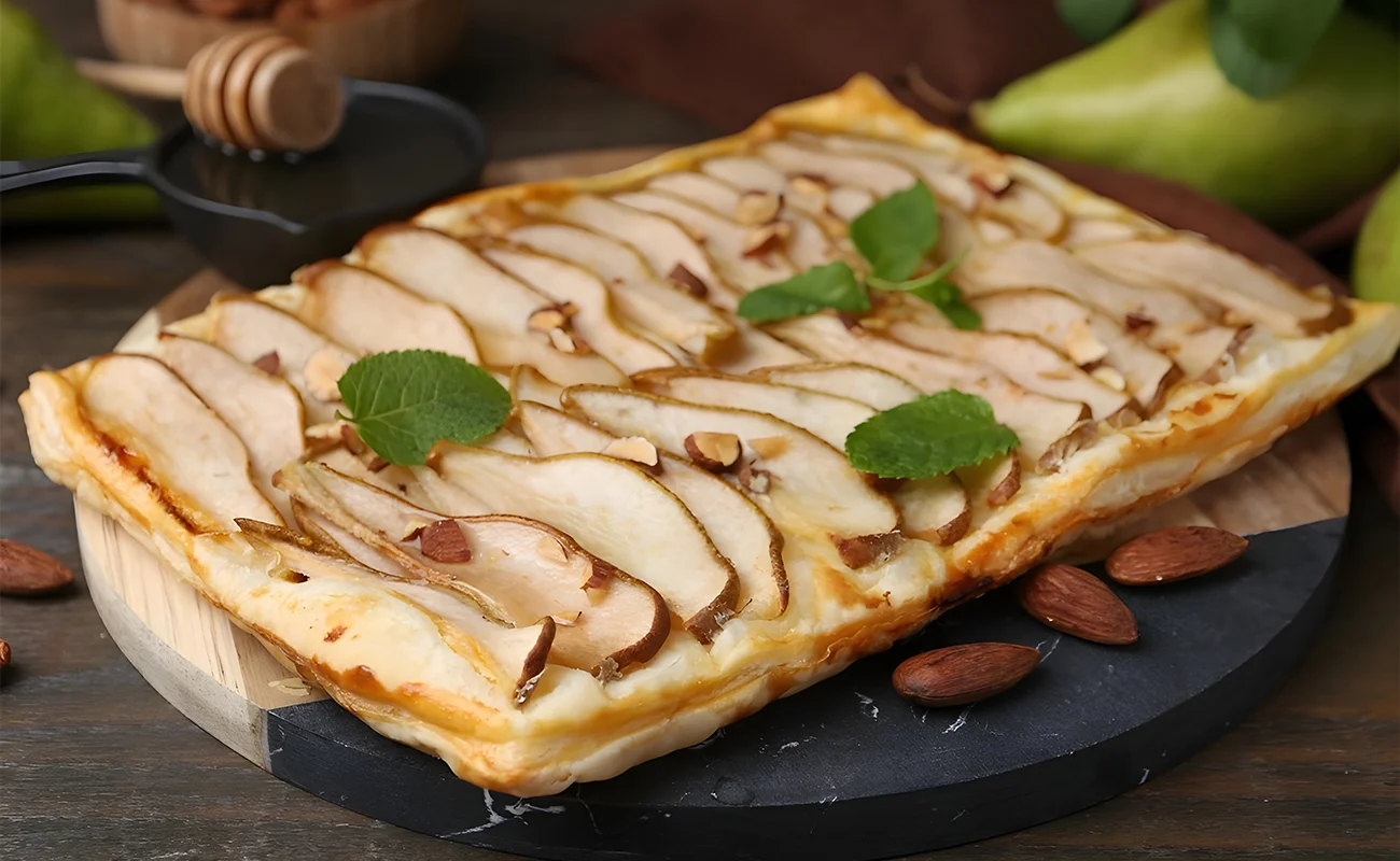 UPSIDE DOWN Pear, Brie, and Bacon Puff Pastry Tarts